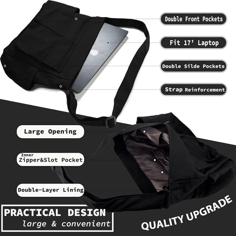 yaucher Store Canvas Messenger Bag Large Hobo Crossbody Bag with Multiple Pockets Casual Shoulder Tote Bag for Women and Men - Image 5